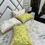 4 Pillow Cotton King Bed Sheet - Leaf Art