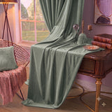 Plain Velvet Curtain Sage Green