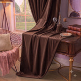Plain Velvet Curtain Dark Brown