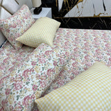 4 Pillow Cotton King Bed Sheet - Abstract Yellow