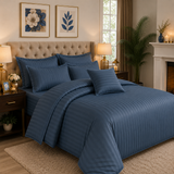 6 PCs Cotton Satin Comforter Set - Slate Blue